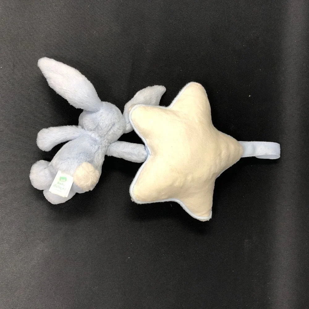 Jellycat Bashful Bunny Musical Pull Plush Baby Crib Toy Pastel Blue Rabbit